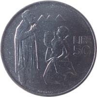 reverse of 50 Lire (1972) coin with KM# 19 from San Marino. Inscription: LIRE 50