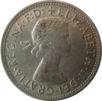 obverse of 1 Florin - Elizabeth II - with F:D: (1956 - 1963) coin with KM# 60 from Australia. Inscription: +ELIZABETH · II · DEI · GRATIA · REGINA · F:D: