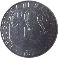 San Marino coin 100 Lire (1972) obverse obverse of 100 Lire (1972) coin with KM# 20 from San Marino. Inscription: · REPUBLICA DI SAN MARINO · MONASSI 1972