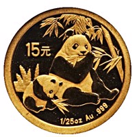 reverse of 15 Yuan - 25th Anniversary of Panda Coinage - 2007 design, proof finish (2007) coin with KM# 1789 from China.