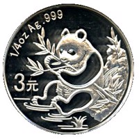 China coin 3 Yuan - 25th Anniversary of Panda Coinage - 1991 design, proof finish (2007) reverse reverse of 3 Yuan - 25th Anniversary of Panda Coinage - 1991 design, proof finish (2007) coin with KM# 1758 from China.