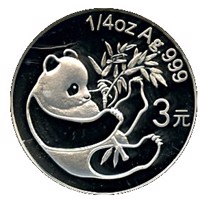 China coin 3 Yuan - 25th Anniversary of Panda Coinage - 1984 design, proof finish (2007) reverse reverse of 3 Yuan - 25th Anniversary of Panda Coinage - 1984 design, proof finish (2007) coin with KM# 1744 from China.