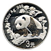 China coin 3 Yuan - 25th Anniversary of Panda Coinage - 1997 design, proof finish (2007) reverse reverse of 3 Yuan - 25th Anniversary of Panda Coinage - 1997 design, proof finish (2007) coin with KM# 1770 from China.