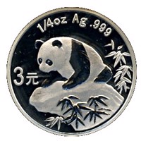 China coin 3 Yuan - 25th Anniversary of Panda Coinage - 1999 design, proof finish (2007) reverse reverse of 3 Yuan - 25th Anniversary of Panda Coinage - 1999 design, proof finish (2007) coin with KM# 1774 from China.