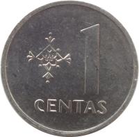 reverse of 1 Centas (1991) coin with KM# 85 from Lithuania. Inscription: 1 CENTAS
