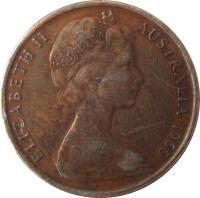 obverse of 2 Cents - Elizabeth II (1966 - 1984) coin with KM# 63 from Australia. Inscription: ELIZABETH II AUSTRALIA 1966