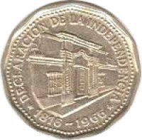 obverse of 10 Pesos - Declaration of Independence (1966) coin with KM# 62 from Argentina. Inscription: DECLARACION DE LA INDEPENDENCIA 1816-1966