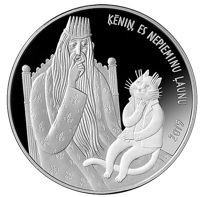 reverse of 5 Euro - Cat's Mill (2019) coin from Latvia. Inscription: ĶĒNIŅ, ES NEPIEMINU ĻAUNU 2019