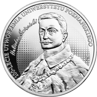 reverse of 10 Złotych - 100th Anniversary of the University of Poznań (2019) coin from Poland. Inscription: 100-LECIE UTWORZENIA UNIWERSYTETU POZNAŃSKIEGO Heliodor Śvięcicki