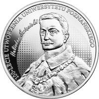 Poland coin 10 Złotych - 100th Anniversary of the University of Poznań (2019) reverse reverse of 10 Złotych - 100th Anniversary of the University of Poznań (2019) coin from Poland. Inscription: 100-LECIE UTWORZENIA UNIWERSYTETU POZNAŃSKIEGO Heliodor Śvięcicki