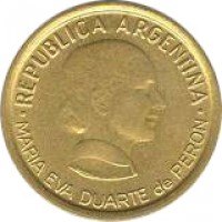 obverse of 50 Centavos - Women's Vote (1997) coin with KM# 121 from Argentina. Inscription: REPUBLICA ARGENTINA . MARIA EVA DUARTE de PERON .