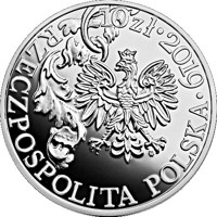 obverse of 10 Złotych - 420th Anniversary of the Birth of Hetman Stefan Czarniecki (2019) coin from Poland. Inscription: 10 zł • 2019 • RZECZPOSPOLITA POLSKA mw