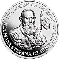 reverse of 10 Złotych - 420th Anniversary of the Birth of Hetman Stefan Czarniecki (2019) coin from Poland. Inscription: 420. ROCZNICA URODZIN HETMANA STEFANA CZARNIECKIEGO SD