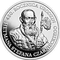 Poland coin 10 Złotych - 420th Anniversary of the Birth of Hetman Stefan Czarniecki (2019) reverse reverse of 10 Złotych - 420th Anniversary of the Birth of Hetman Stefan Czarniecki (2019) coin from Poland. Inscription: 420. ROCZNICA URODZIN HETMANA STEFANA CZARNIECKIEGO SD