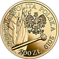 obverse of 200 Złotych - 420th Anniversary of the Birth of Hetman Stefan Czarniecki (2019) coin from Poland. Inscription: RZECZPOSPOLITA POLSKA 2019 mw 200 ZŁ