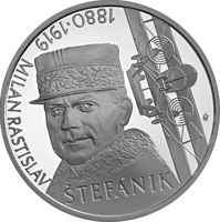 reverse of 10 Euro - 100th Anniversary of the Death of Milan Rastislav Štefánik (2019) coin from Slovakia. Inscription: 1880-1919 MILAN RASTISLAV ŠTEFÁNIK