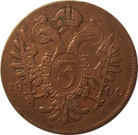 reverse of 3 Kreuzer - Franz II (1799 - 1803) coin with KM# 2115 from Austria. Inscription: 3 1800