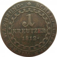 reverse of 1 Kreuzer - Franz II (1812) coin with KM# 2112 from Austria. Inscription: SCHEIDMUNZE DER WIENER WAEHRUNG 1 KREUTZER 1812.