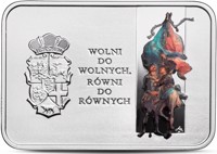 Poland coin 20 Złotych - 450th Anniversary of the Union of Lublin (2019) reverse reverse of 20 Złotych - 450th Anniversary of the Union of Lublin (2019) coin from Poland. Inscription: WOLNI DO WOLNYCH. RÓWNI DO RÓWNYCH.