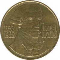 Austria coin 20 Schilling - Joseph Haydn (1982 - 1993) obverse obverse of 20 Schilling - Joseph Haydn (1982 - 1993) coin with KM# 2955 from Austria. Inscription: JOSEPH HAYDN 1732 1982 TP