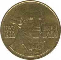 obverse of 20 Schilling - Joseph Haydn (1982 - 1993) coin with KM# 2955 from Austria. Inscription: JOSEPH HAYDN 1732 1982 TP