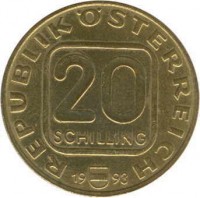 reverse of 20 Schilling - Joseph Haydn (1982 - 1993) coin with KM# 2955 from Austria. Inscription: REPUBLIK ÖSTERREICH 20 SCHILLING 19 82
