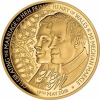 reverse of 100 Dollars - Elizabeth II - Royal Wedding of HRH Prince Henry Harry of Wales and Ms. Meghan Markle (2018) coin from Niue. Inscription: CELEBRATING THE MARRIAGE OF HRH PRINCE HENRY OF WALES&MS MEGHAN MARKLE H&M · 19TH MAY 2018 ·