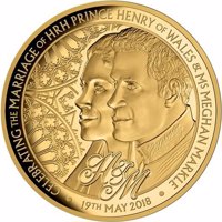 Niue coin 100 Dollars - Elizabeth II - Royal Wedding of HRH Prince Henry Harry of Wales and Ms. Meghan Markle (2018) reverse reverse of 100 Dollars - Elizabeth II - Royal Wedding of HRH Prince Henry Harry of Wales and Ms. Meghan Markle (2018) coin from Niue. Inscription: CELEBRATING THE MARRIAGE OF HRH PRINCE HENRY OF WALES&MS MEGHAN MARKLE H&M · 19TH MAY 2018 ·