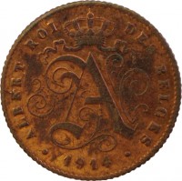Belgium coin 1 Centime - Albert I - French text (1912 - 1914) obverse obverse of 1 Centime - Albert I - French text (1912 - 1914) coin with KM# 76 from Belgium. Inscription: ALBERT ROI DES BELGES 1914