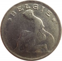 obverse of 2 Francs - Albert I - Dutch text (1923 - 1930) coin with KM# 92 from Belgium. Inscription: · BELGIE · BONNETAIN