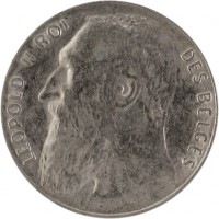 obverse of 50 Centimes - Leopold II - French text (1901) coin with KM# 50 from Belgium. Inscription: LEOPOLD II ROI DES BELGES