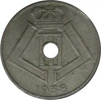 obverse of 5 Centimes - Leopold III - BELGIQUE-BELGIE (1938 - 1939) coin with KM# 110 from Belgium. Inscription: 1938