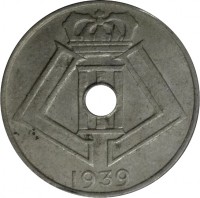 Belgium coin 5 Centimes - Leopold III - BELGIE-BELGIQUE (1939 - 1940) obverse obverse of 5 Centimes - Leopold III - BELGIE-BELGIQUE (1939 - 1940) coin with KM# 111 from Belgium. Inscription: 1940