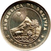 obverse of 10 Centavos (1937) coin with KM# 180 from Bolivia. Inscription: REPUBLICA DE BOLIVIA