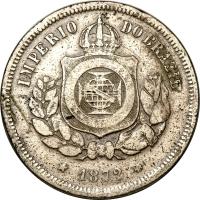 obverse of 100 Réis - Pedro II (1871 - 1885) coin with KM# 477 from Brazil. Inscription: IMPERIO DO BRAZIL 1872