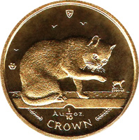 reverse of 1/10 Crown - Elizabeth II - Blue British Short Hair Cat (1999) coin with KM# 960 from Isle of Man. Inscription: 999·9 Au.1/10 oz. CROWN