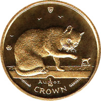 Isle of Man coin 1/10 Crown - Elizabeth II - Blue British Short Hair Cat (1999) reverse reverse of 1/10 Crown - Elizabeth II - Blue British Short Hair Cat (1999) coin with KM# 960 from Isle of Man. Inscription: 999·9 Au.1/10 oz. CROWN