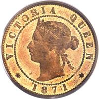 obverse of 1 Cent - Victoria (1871) coin with KM# 4 from Canadian provinces. Inscription: VICTORIA QUEEN 1871