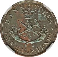 Canadian provinces coin 1/2 Penny - Bank of Upper Canada Token (1850 - 1857) reverse reverse of 1/2 Penny - Bank of Upper Canada Token (1850 - 1857) coin with BR# 720 from Canadian provinces. Inscription: BANK TOKEN ONE HALF-PENNY