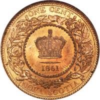reverse of 1 Cent - Victoria (1861 - 1864) coin with KM# 8 from Canadian provinces. Inscription: ONE CENT 1861 NOVA SCOTIA