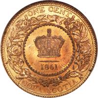Canadian provinces coin 1 Cent - Victoria (1861 - 1864) reverse reverse of 1 Cent - Victoria (1861 - 1864) coin with KM# 8 from Canadian provinces. Inscription: ONE CENT 1861 NOVA SCOTIA
