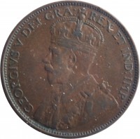 Canadian provinces coin 1 Cent - George V (1913 - 1936) obverse obverse of 1 Cent - George V (1913 - 1936) coin with KM# 16 from Canadian provinces. Inscription: GEORGIVS V DEI GRA: REX ET IND:IMP:
