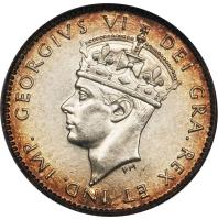 obverse of 5 Cents - George VI (1938 - 1943) coin with KM# 19 from Canadian provinces. Inscription: GEORGIUS VI DEI GRA. REX ET IND. IMP.