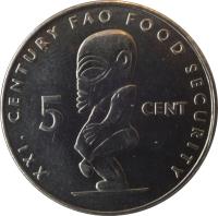 reverse of 5 Cents - Elizabeth II - FAO (2000) coin with KM# 369 from Cook Islands. Inscription: XXI. CENTURY FAO FOOD SECURITY 5 CENT