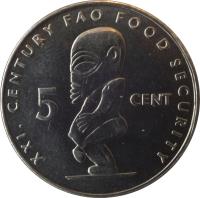 Cook Islands coin 5 Cents - Elizabeth II - FAO (2000) reverse reverse of 5 Cents - Elizabeth II - FAO (2000) coin with KM# 369 from Cook Islands. Inscription: XXI. CENTURY FAO FOOD SECURITY 5 CENT