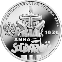 obverse of 10 Złotych - 90th Anniversary of the Birth of Anna Walentynowicz (2019) coin from Poland. Inscription: RZECZPOSPOLITA POLSKA 2019 mw 10 ZŁ ANNA SOLIDARNOŚĆ