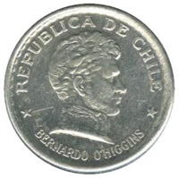 obverse of 20 Centavos (1953) coin from Chile. Inscription: REPUBLICA DE CHILE BERNARDO O'HIGGINS