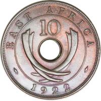 reverse of 10 Cents - George V (1921 - 1936) coin with KM# 19 from British East Africa. Inscription: EAST AFRICA 10 1922