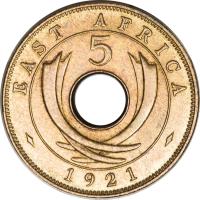 British East Africa coin 5 Cents - George V (1921 - 1936) reverse reverse of 5 Cents - George V (1921 - 1936) coin with KM# 18 from British East Africa. Inscription: EAST AFRICA 5 1928
