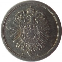 Germany coin 1 Pfennig - Wilhelm II - Small eagle (1916 - 1918) obverse obverse of 1 Pfennig - Wilhelm II - Small eagle (1916 - 1918) coin with KM# 24 from Germany. Inscription: A A